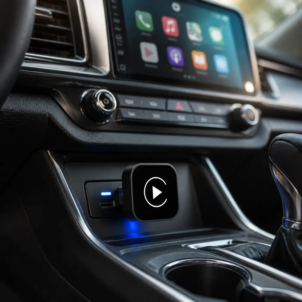 Adaptateur CarPlay sans fil installé dans une voiture